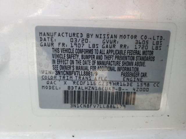 3N1CN8FV7LL886179 - 2020 NISSAN VERSA SR WHITE photo 12