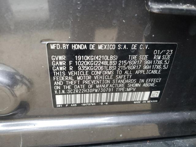 3CZRZ2H30PM730791 - 2023 HONDA HR-V LX GRAY photo 13