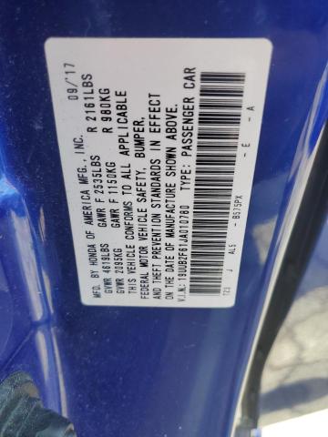 19UUB2F61JA010780 - 2018 ACURA TLX TECH+A BLUE photo 12