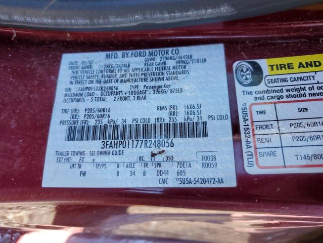 3FAHP01177R248056 - 2007 FORD FUSION SE BURGUNDY photo 12