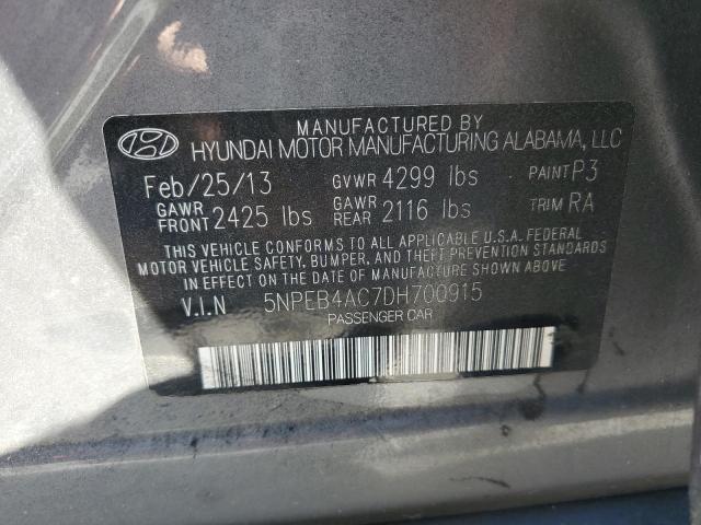 5NPEB4AC7DH700915 - 2013 HYUNDAI SONATA GLS GRAY photo 12