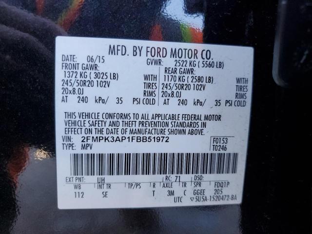 2FMPK3AP1FBB51972 - 2015 FORD EDGE SPORT BLACK photo 12