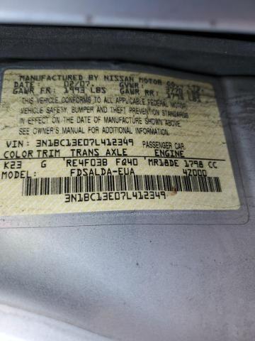 3N1BC13E07L412349 - 2007 NISSAN VERSA S SILVER photo 12