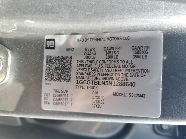 1GCGTBEN5N1288640 - 2022 CHEVROLET COLORADO GRAY photo 12