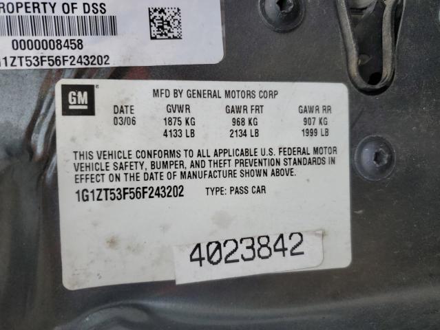 1G1ZT53F56F243202 - 2006 CHEVROLET MALIBU LT GRAY photo 12