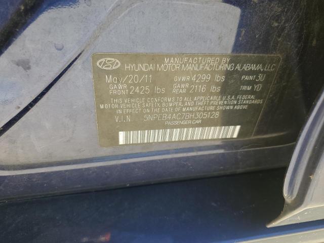 5NPEB4AC7BH305128 - 2011 HYUNDAI SONATA GLS BLUE photo 12