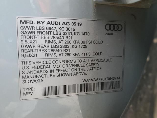 WA1VAAF76KD043714 - 2019 AUDI Q7 PRESTIGE GRAY photo 13