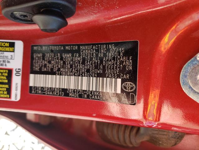 2T1BURHE4FC480284 - 2015 TOYOTA COROLLA L RED photo 12