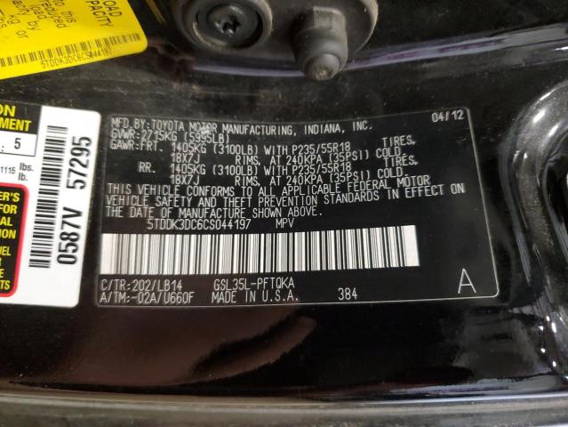 5TDDK3DC6CS044197 - 2012 TOYOTA SIENNA XLE BLACK photo 13