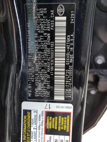 4T1BK1EB7DU031193 - 2013 TOYOTA AVALON BASE 黑色 照片 12