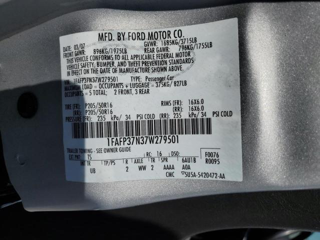 1FAFP37N37W279501 - 2007 FORD FOCUS ZX5 SILVER photo 13