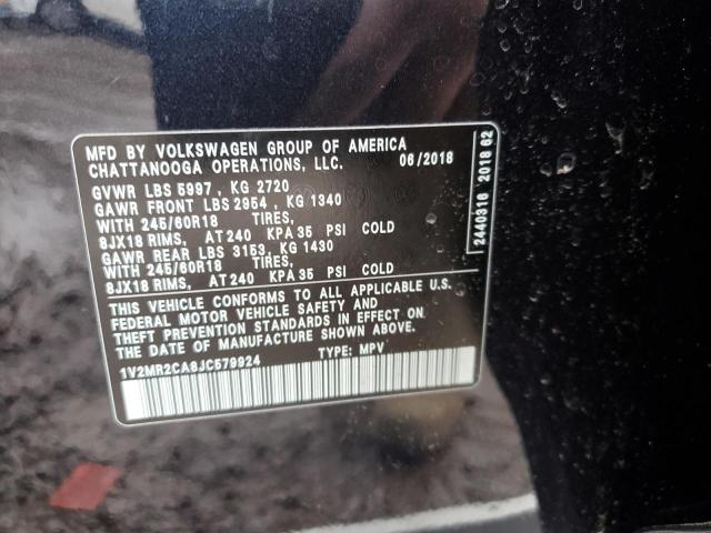 1V2MR2CA8JC579924 - 2018 VOLKSWAGEN ATLAS SEL BLACK photo 12