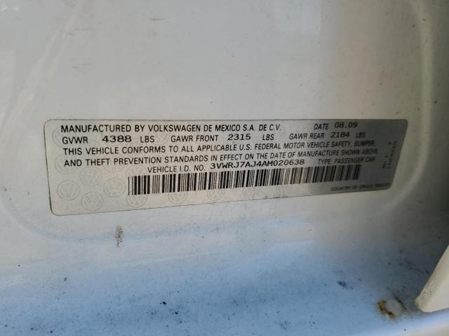 3VWRJ7AJ4AM020638 - 2010 VOLKSWAGEN JETTA WOLFSBURG 白色 照片 12