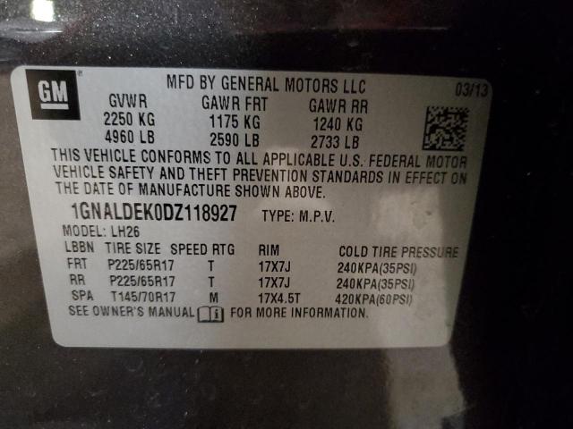 1GNALDEK0DZ118927 - 2013 CHEVROLET EQUINOX LT GRAY photo 12