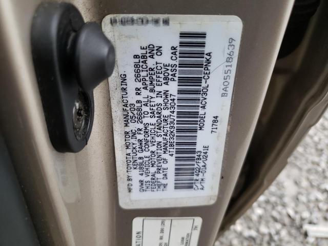 4T1BE32K93U743047 - 2003 TOYOTA CAMRY LE TAN photo 12