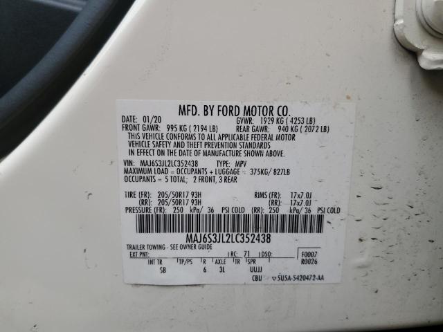 MAJ6S3JL2LC352438 - 2020 FORD ECOSPORT SES WHITE photo 13