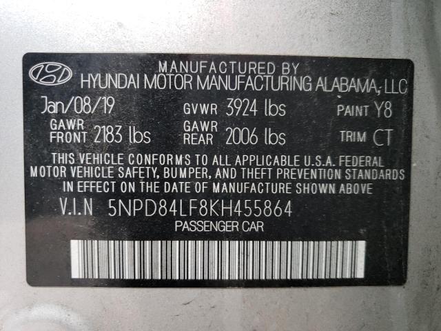 5NPD84LF8KH455864 - 2019 HYUNDAI ELANTRA SEL SILVER photo 12