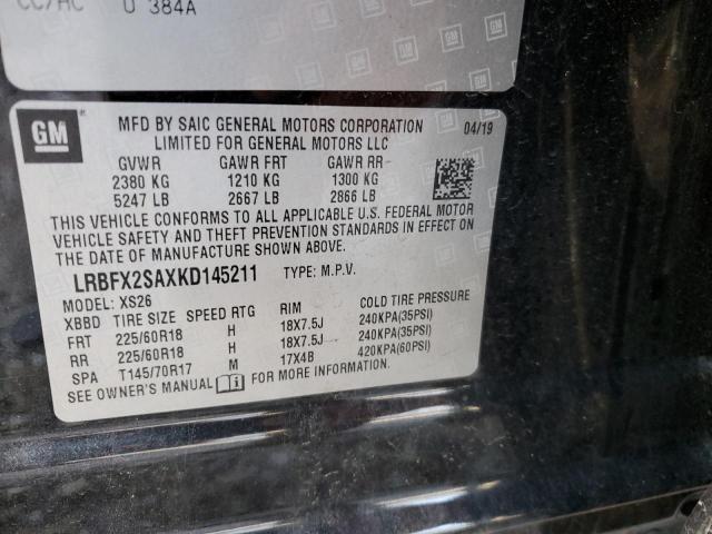 LRBFX2SAXKD145211 - 2019 BUICK ENVISION ESSENCE BLACK photo 13