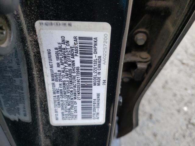 2T1KR32E24C172065 - 2004 TOYOTA COROLLA MA XR BLACK photo 12