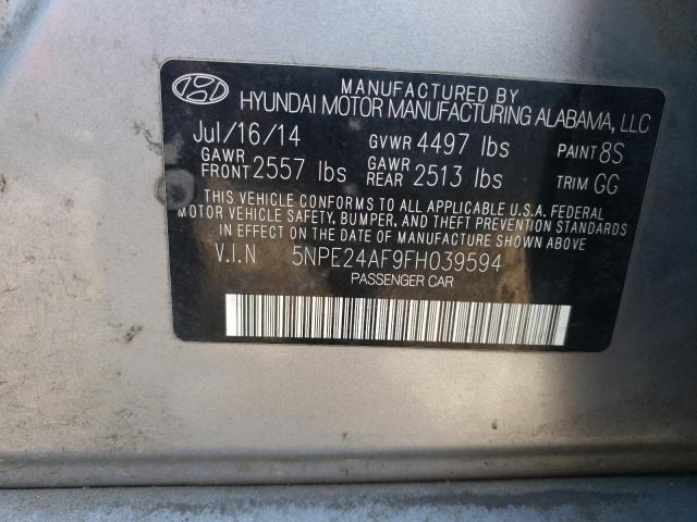 5NPE24AF9FH039594 - 2015 HYUNDAI SONATA SE SILVER photo 12