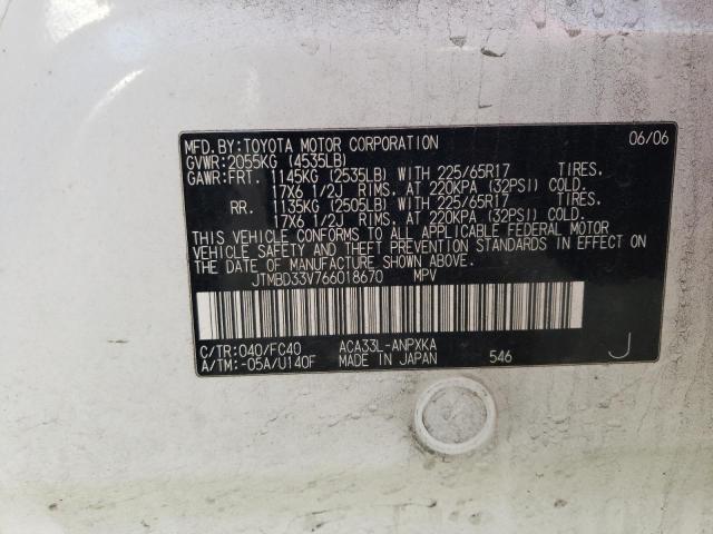 JTMBD33V766018670 - 2006 TOYOTA RAV4 WHITE photo 13