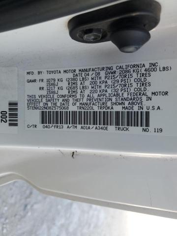 5TENX22N08Z575068 - 2008 TOYOTA TACOMA WHITE photo 12