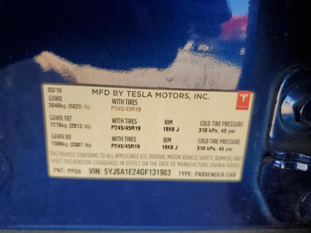 5YJSA1E24GF131983 - 2016 TESLA MODEL S BLUE photo 13