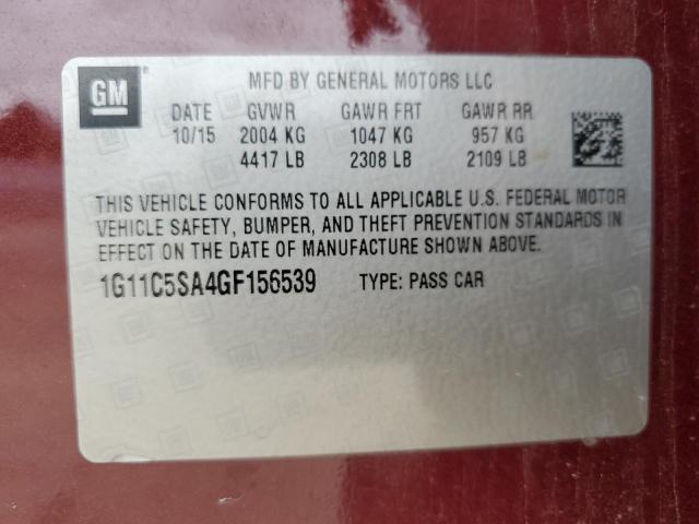 1G11C5SA4GF156539 - 2016 CHEVROLET MALIBU LIM LT 勃艮第红 照片 12