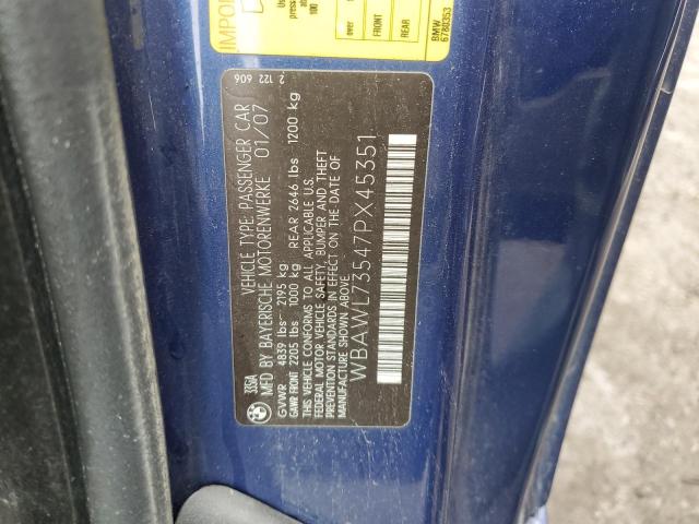 WBAWL73547PX45351 - 2007 BMW 335 I BLUE photo 12