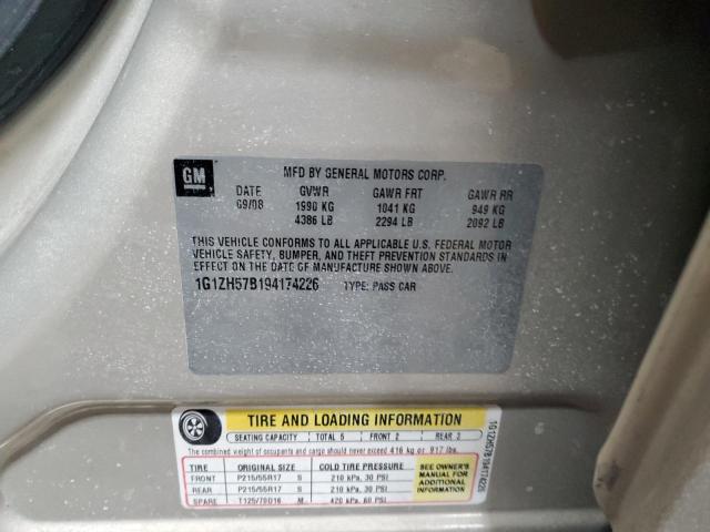 1G1ZH57B194174226 - 2009 CHEVROLET MALIBU 1LT CREAM photo 12