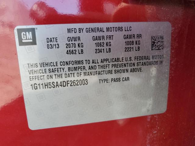 1G11H5SA4DF262003 - 2013 CHEVROLET MALIBU LTZ 红色 照片 12