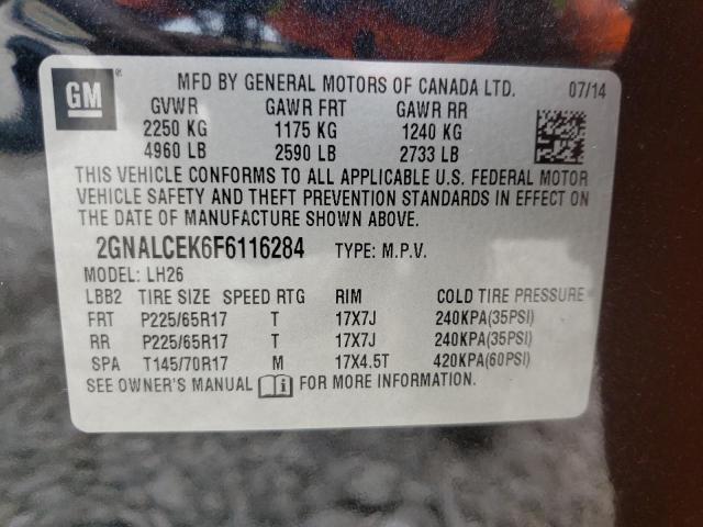 2GNALCEK6F6116284 - 2015 CHEVROLET EQUINOX LT BLACK photo 13