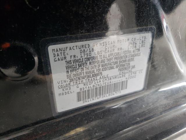 3N1CN7AP3KL806975 - 2019 NISSAN VERSA S BLACK photo 13