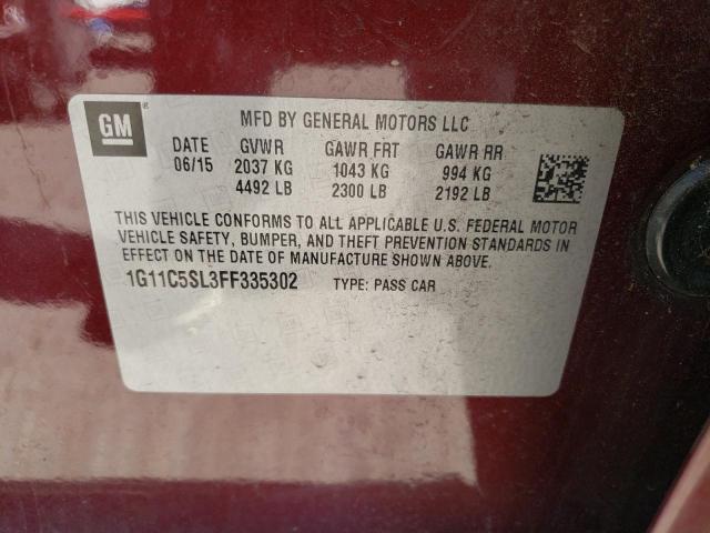 1G11C5SL3FF335302 - 2015 CHEVROLET MALIBU 1LT 红色 照片 12