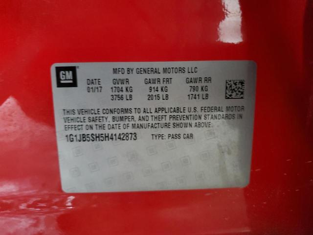 1G1JB5SH5H4142873 - 2017 CHEVROLET SONIC LS RED photo 12