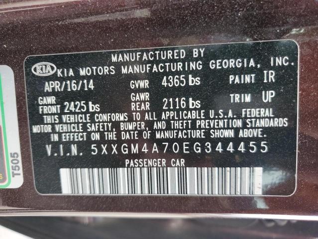 5XXGM4A70EG344455 - 2014 KIA OPTIMA LX MAROON photo 12