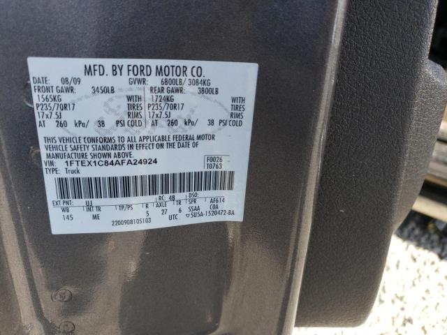 1FTEX1C84AFA24924 - 2010 FORD F150 SUPER CAB GRAY photo 12