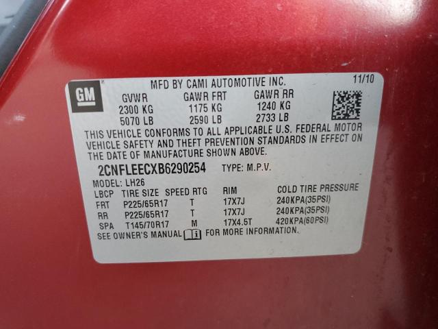 2CNFLEECXB6290254 - 2011 CHEVROLET EQUINOX LT RED photo 12