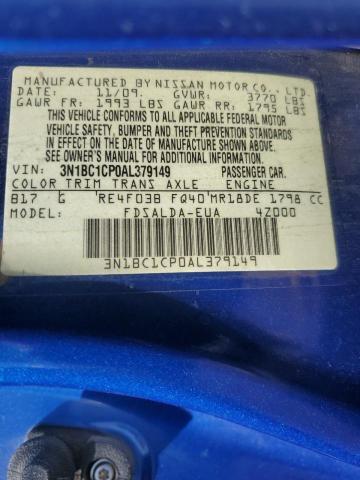 3N1BC1CP0AL379149 - 2010 NISSAN VERSA S BLUE photo 12