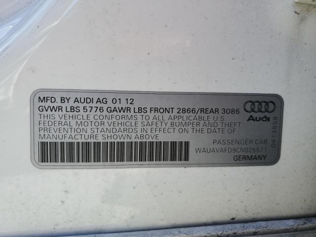 WAUAVAFD9CN025571 - 2012 AUDI A8 QUATTRO WHITE photo 12