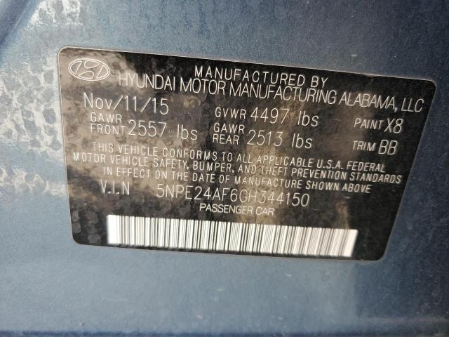 5NPE24AF6GH344150 - 2016 HYUNDAI SONATA SE BLUE photo 12