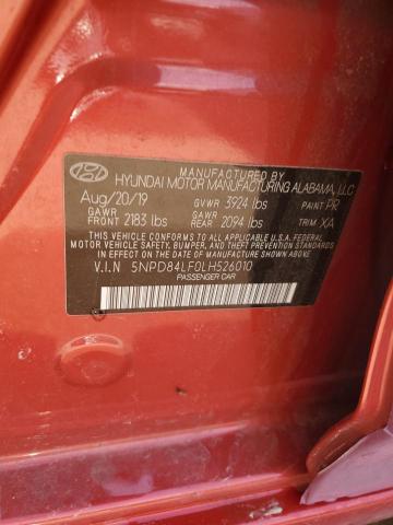 5NPD84LF0LH526010 - 2020 HYUNDAI ELANTRA SEL RED photo 12