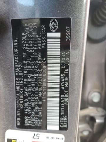 4T1G11BK6LU009164 - 2020 TOYOTA CAMRY SE GRAY photo 12