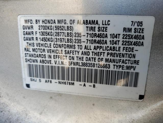 5FNRL38835B126663 - 2005 HONDA ODYSSEY TOURING SILVER photo 14