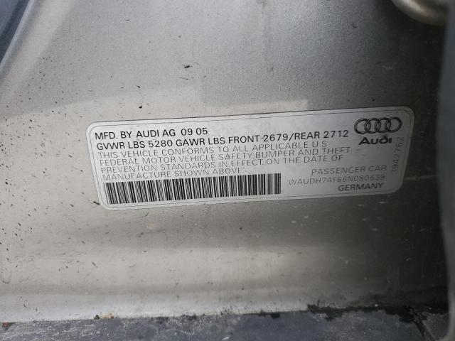 WAUDH74F66N080639 - 2006 AUDI A6 3.2 QUATTRO SILVER photo 12