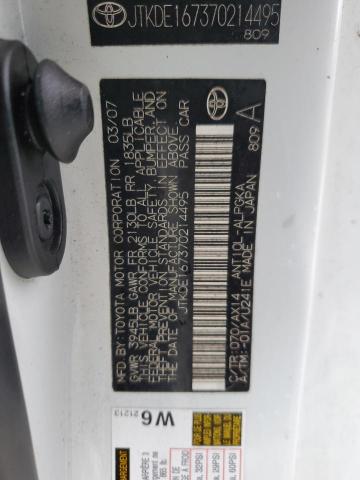 JTKDE167370214495 - 2007 TOYOTA SCION TC თეთრი ფოტო 12