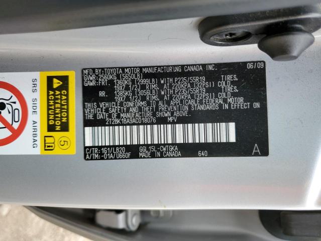 2T2BK1BA9AC018076 - 2010 LEXUS RX 350 SILVER photo 12