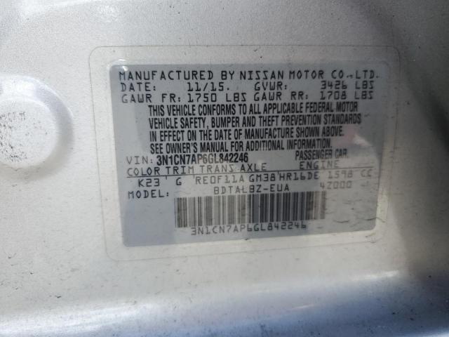 3N1CN7AP6GL842246 - 2016 NISSAN VERSA S SILVER photo 13