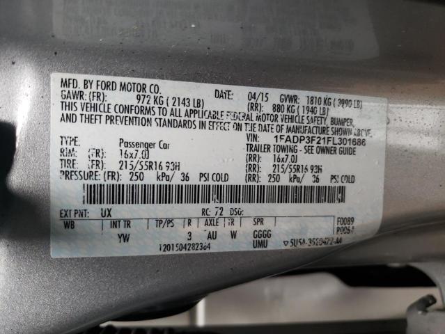 1FADP3F21FL301686 - 2015 FORD FOCUS SE SILVER photo 12