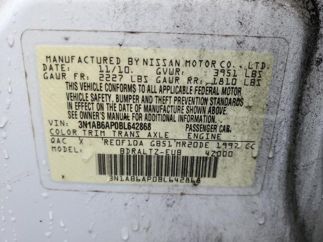 3N1AB6AP0BL642868 - 2011 NISSAN SENTRA 2.0 WHITE photo 12